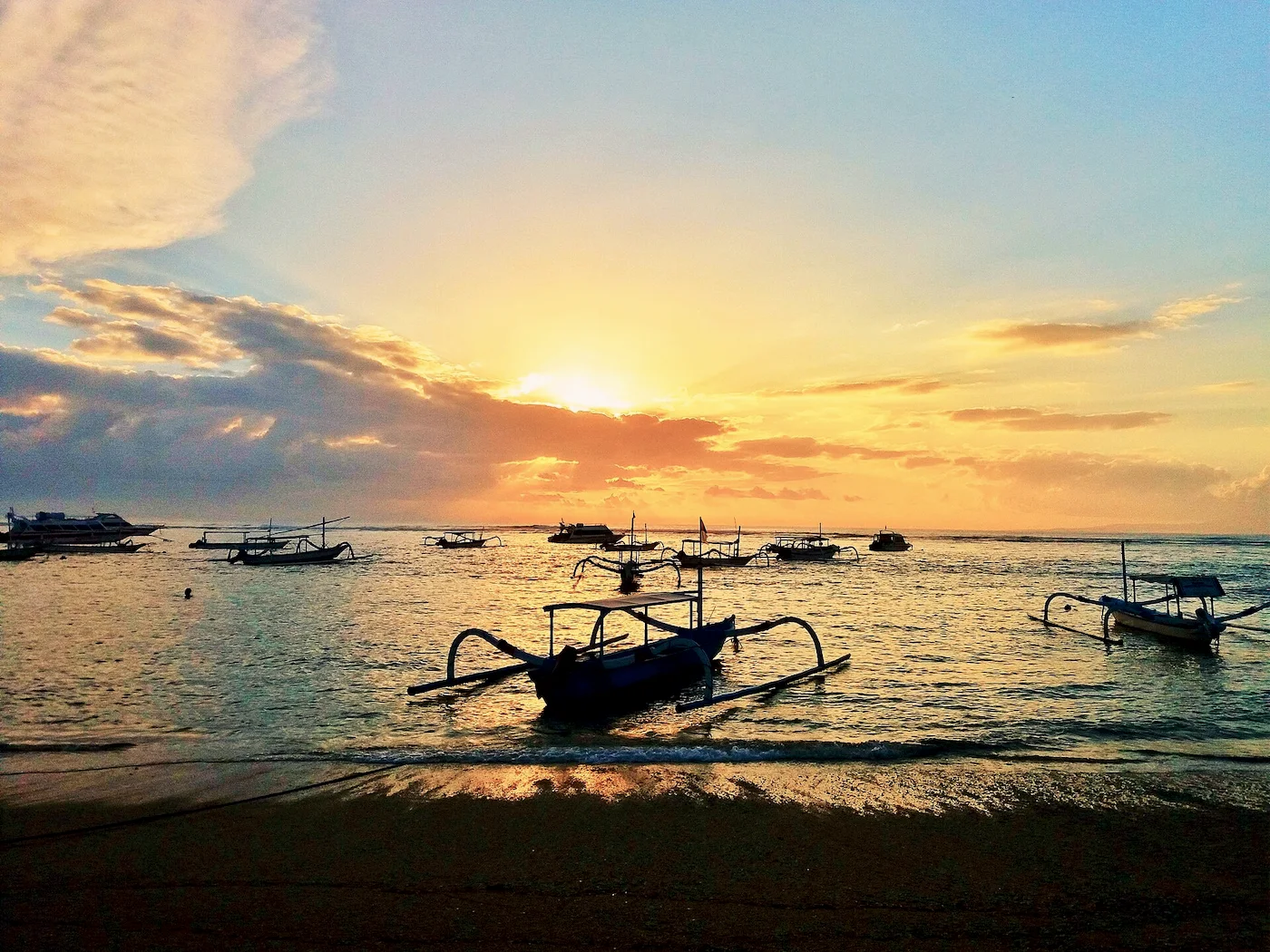 Jukung boats at first light, Sanur