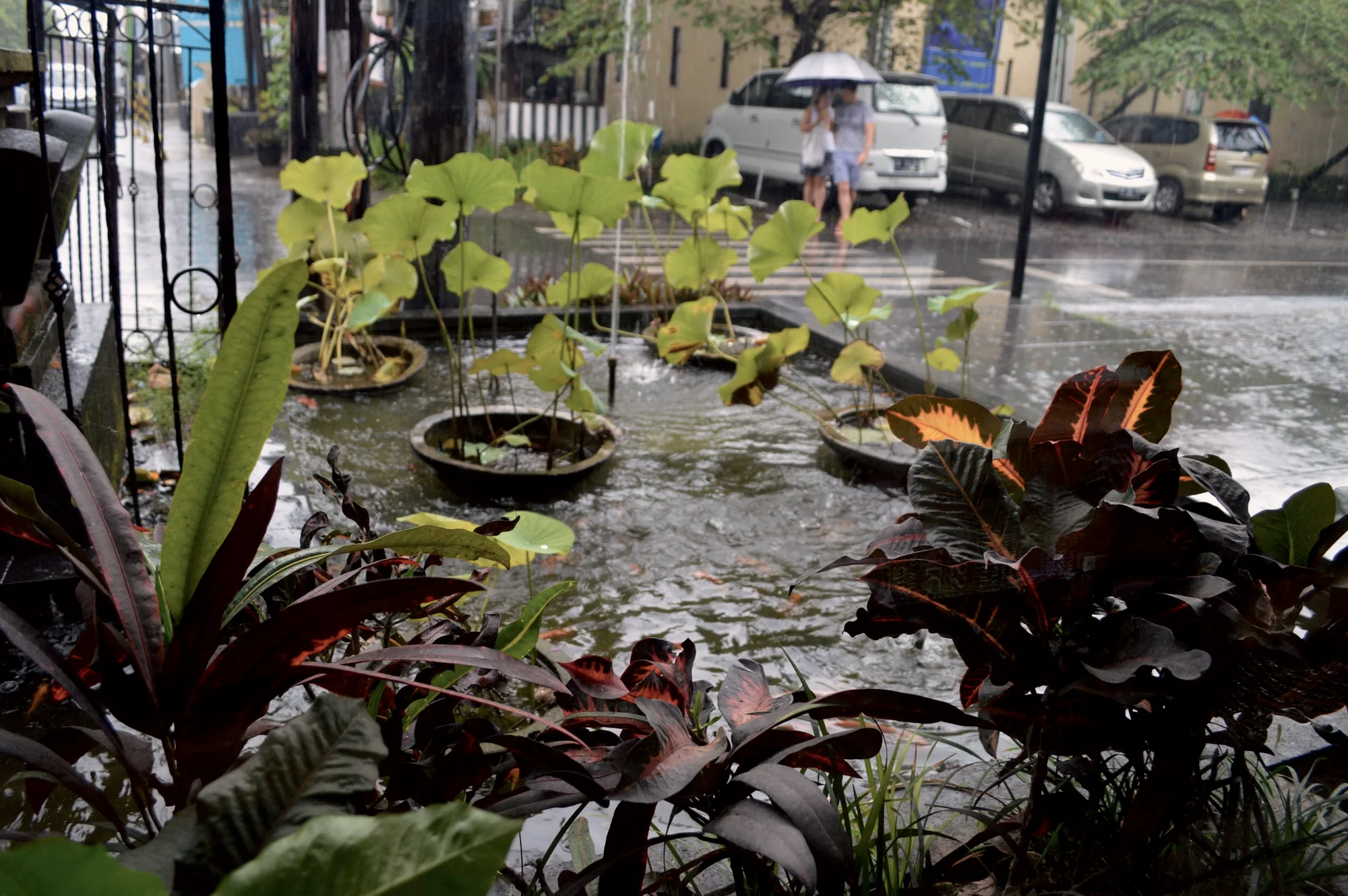 A café in Seminyak during a rain shower